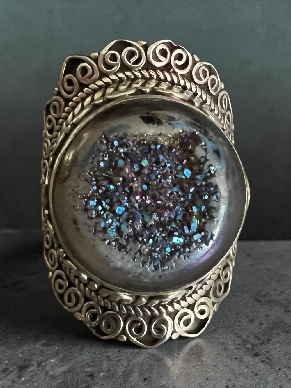 💖 Sterling Silver Iridescent Druzy Statement Ring 💖